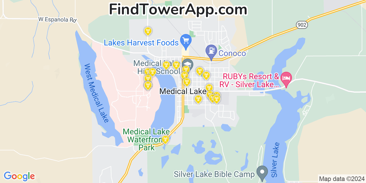 Verizon 4G/5G cell tower coverage map Medical Lake, Washington