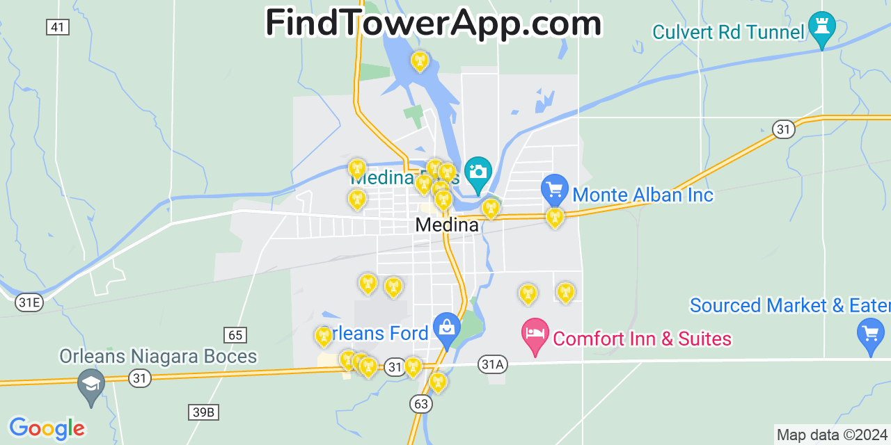 Verizon 4G/5G cell tower coverage map Medina, New York