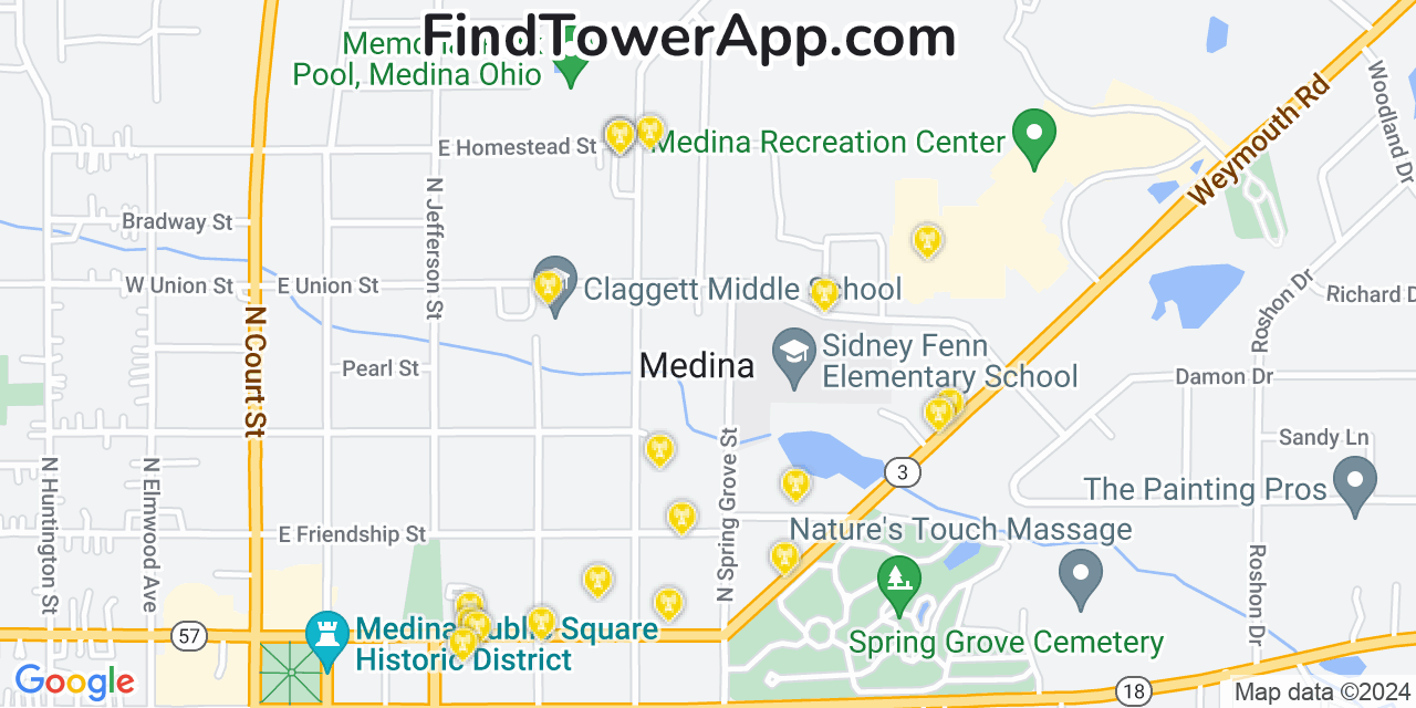 AT&T 4G/5G cell tower coverage map Medina, Ohio