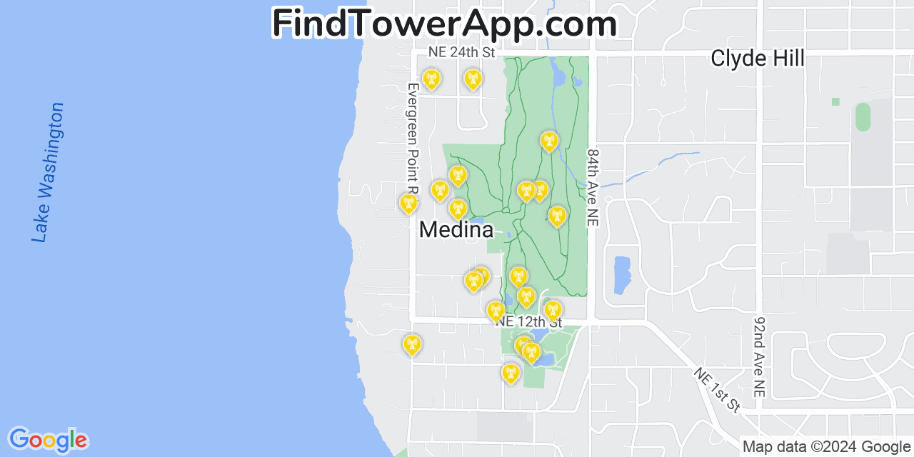 AT&T 4G/5G cell tower coverage map Medina, Washington