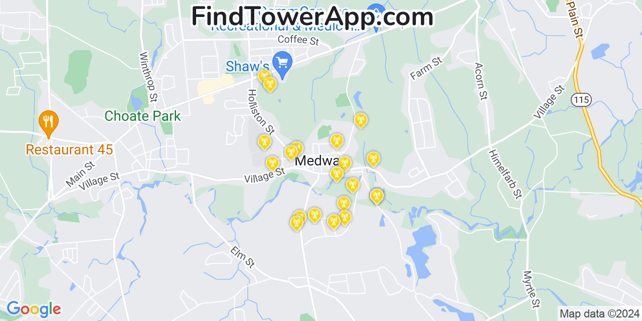 Verizon 4G/5G cell tower coverage map Medway, Massachusetts