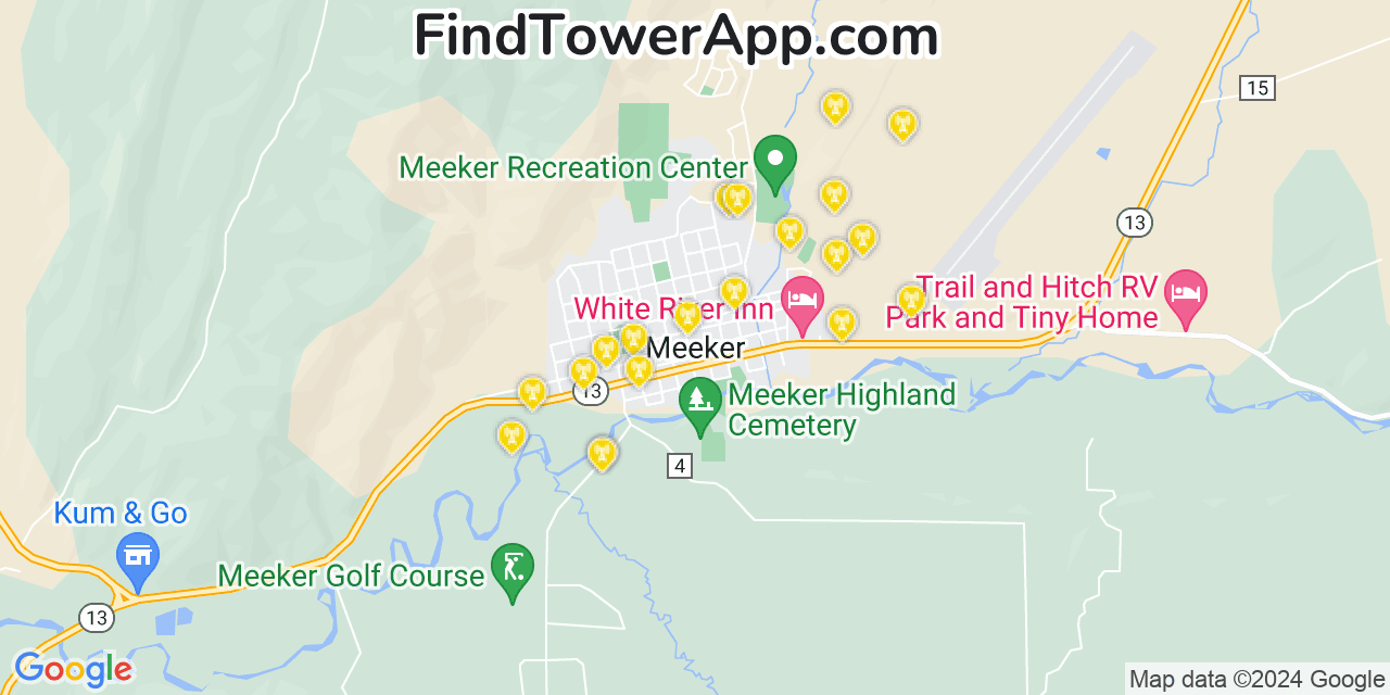 AT&T 4G/5G cell tower coverage map Meeker, Colorado