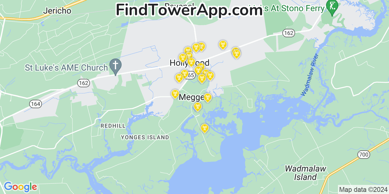 Verizon 4G/5G cell tower coverage map Meggett, South Carolina