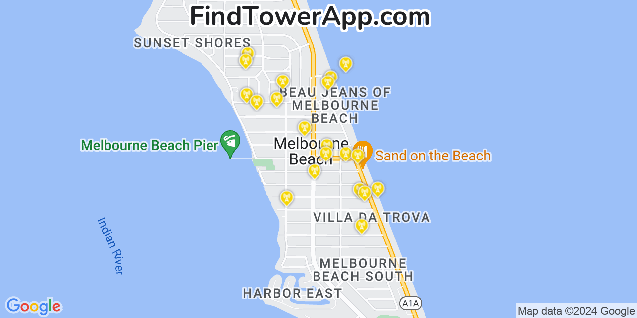 Verizon 4G/5G cell tower coverage map Melbourne Beach, Florida