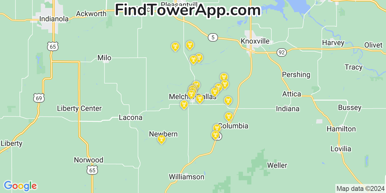 AT&T 4G/5G cell tower coverage map Melcher Dallas, Iowa