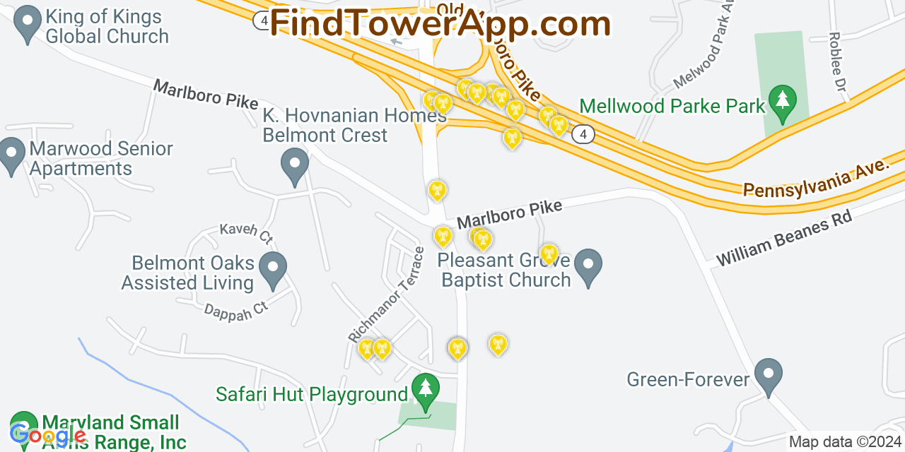 AT&T 4G/5G cell tower coverage map Mellwood, Maryland