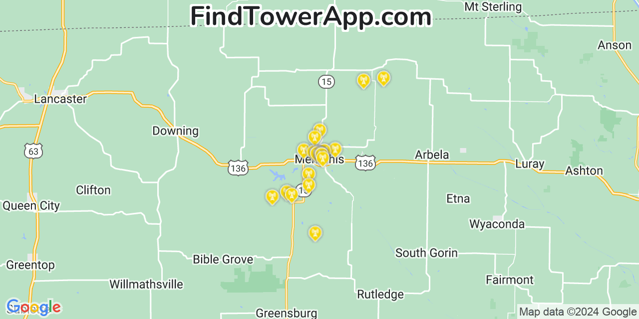 AT&T 4G/5G cell tower coverage map Memphis, Missouri