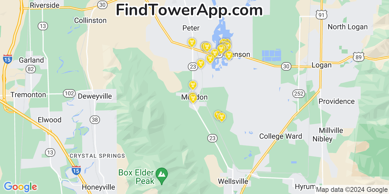 AT&T 4G/5G cell tower coverage map Mendon, Utah