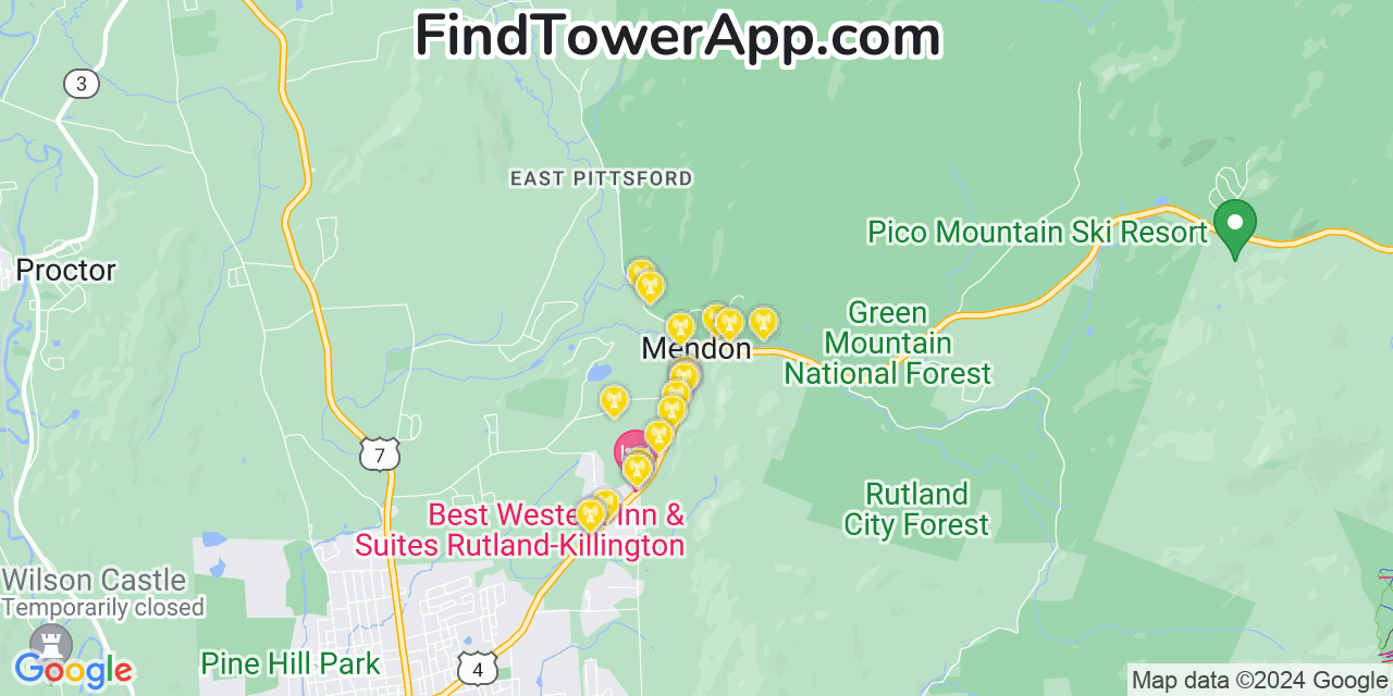 AT&T 4G/5G cell tower coverage map Mendon, Vermont