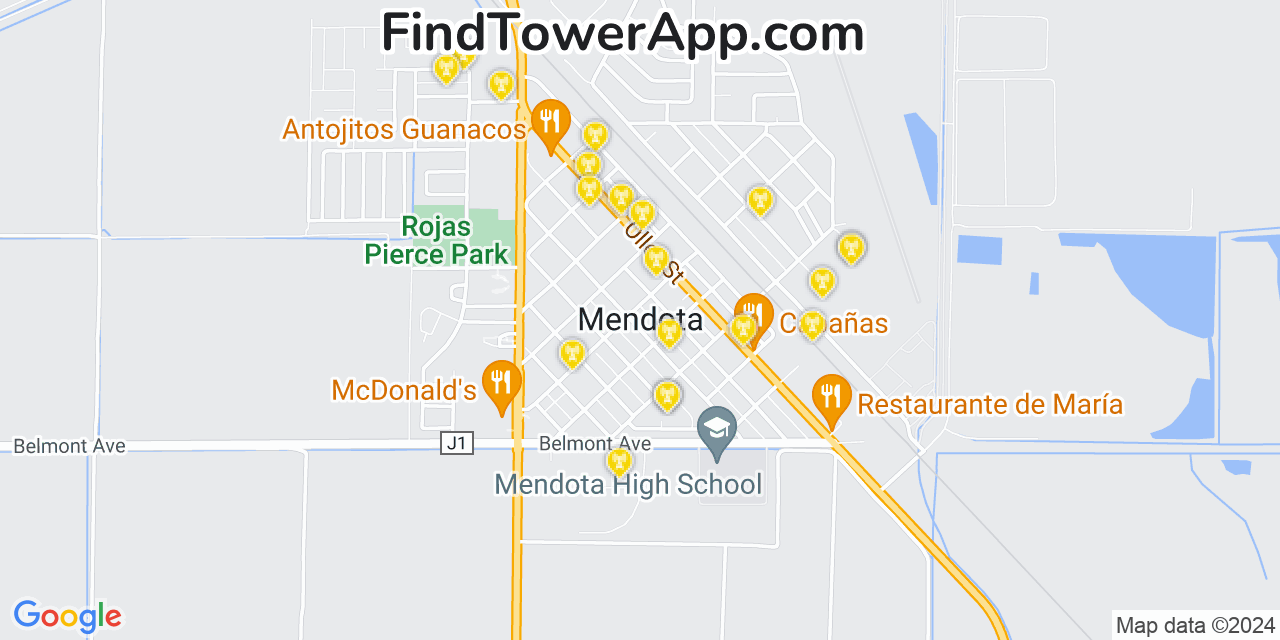 AT&T 4G/5G cell tower coverage map Mendota, California