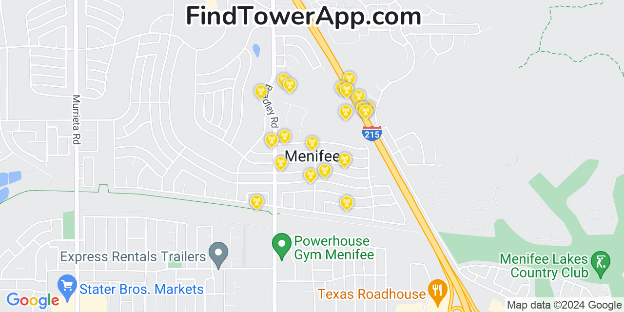 AT&T 4G/5G cell tower coverage map Menifee, California