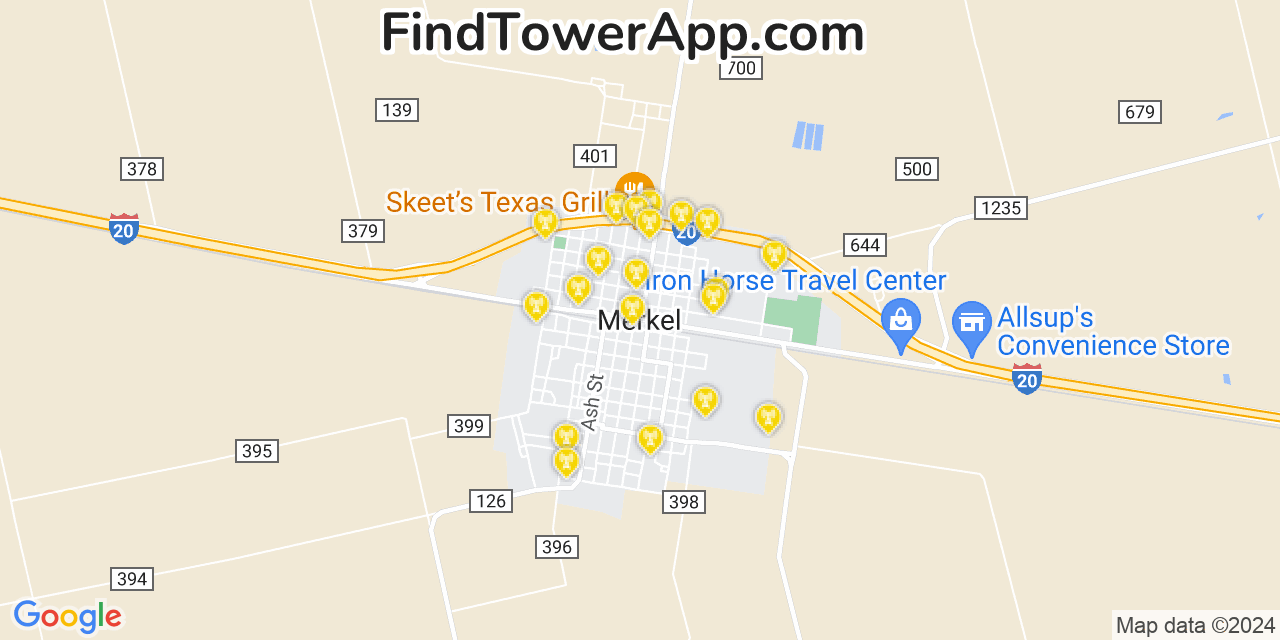 AT&T 4G/5G cell tower coverage map Merkel, Texas