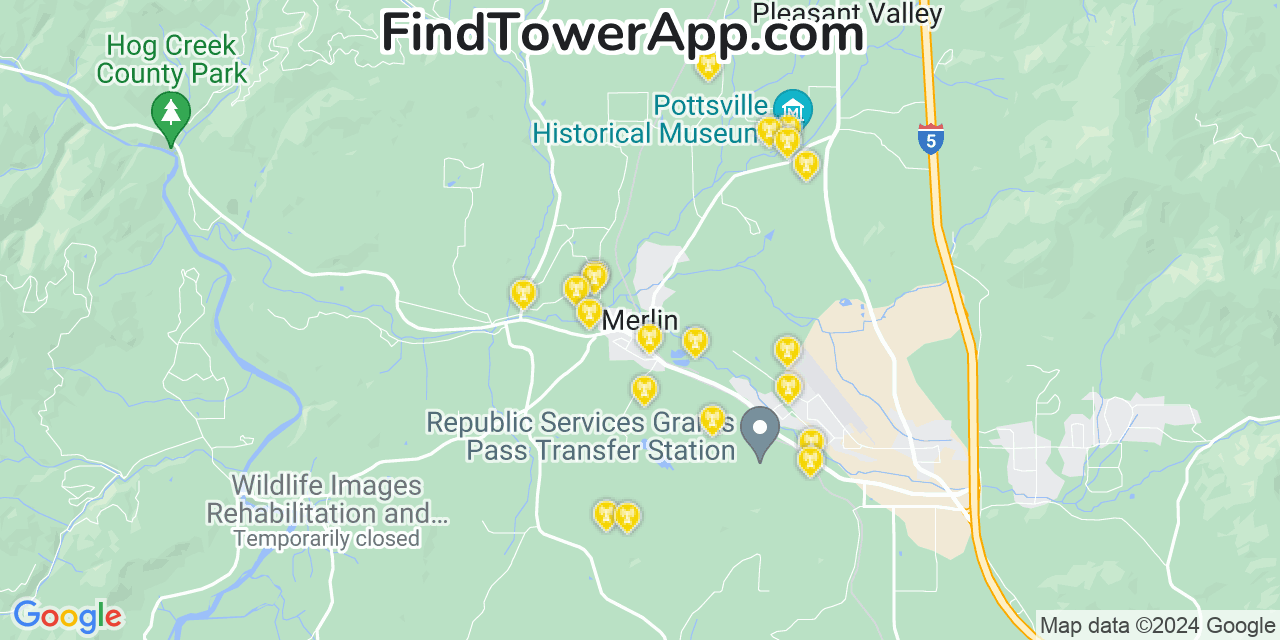 Verizon 4G/5G cell tower coverage map Merlin, Oregon