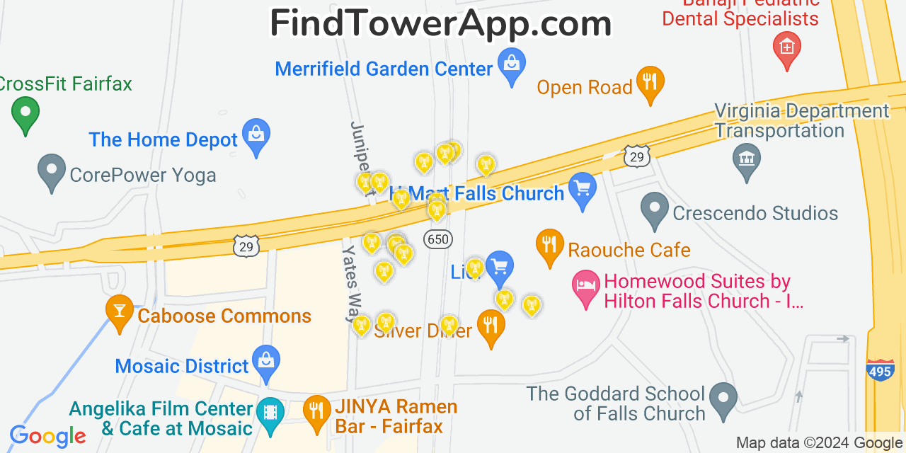 AT&T 4G/5G cell tower coverage map Merrifield, Virginia