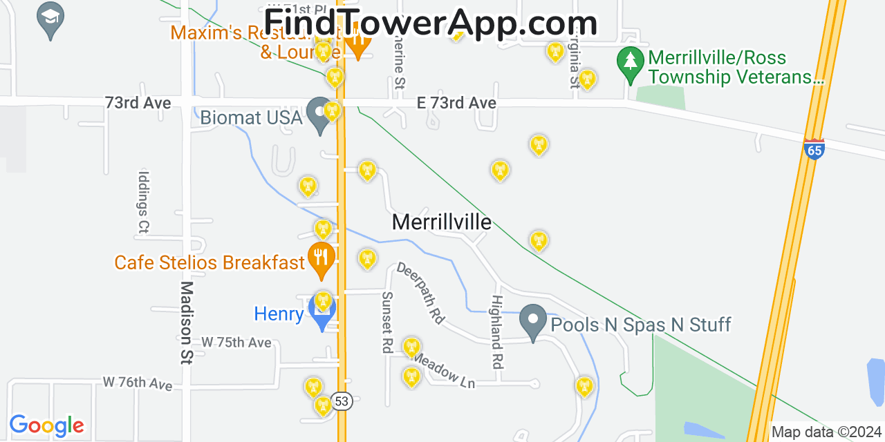 T-Mobile 4G/5G cell tower coverage map Merrillville, Indiana