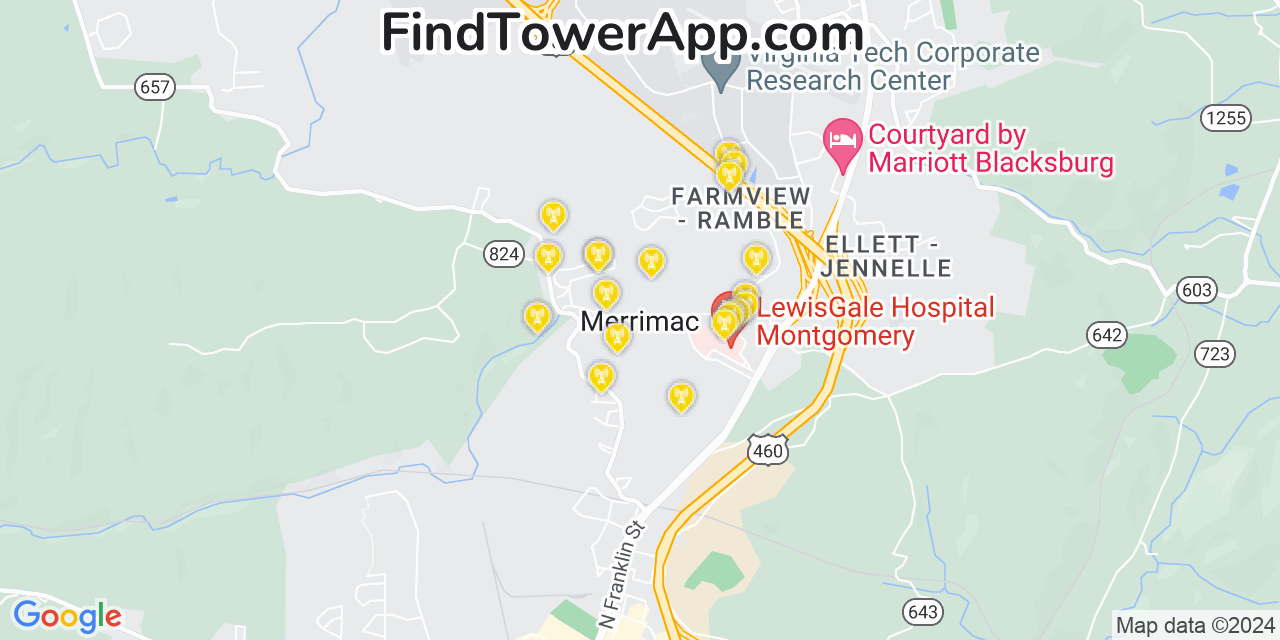 Verizon 4G/5G cell tower coverage map Merrimac, Virginia