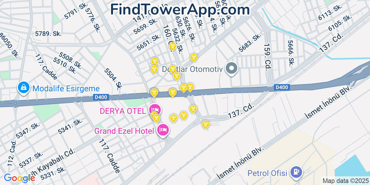 Mersin Cell Towers, Turkey - FindTower App Coverage Maps