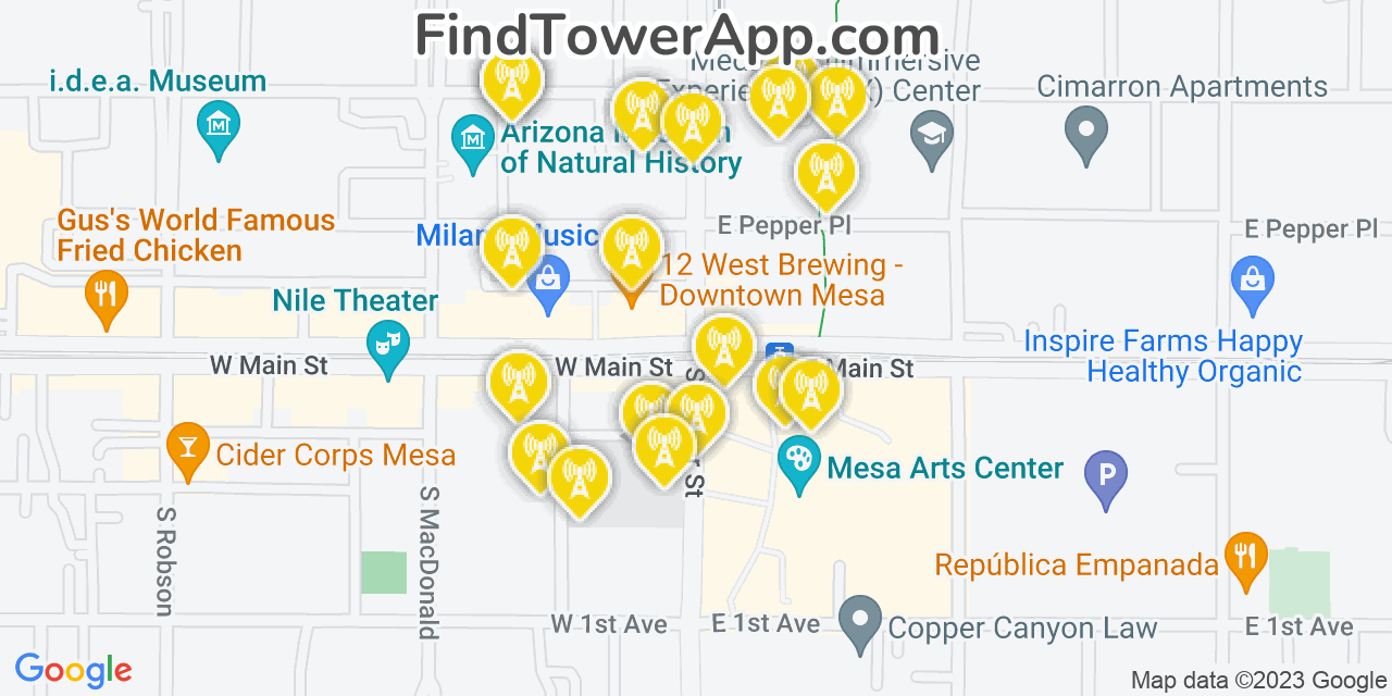 Verizon 4G/5G cell tower coverage map Mesa, Arizona