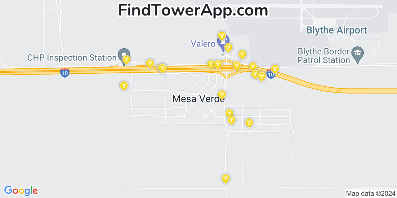 AT&T 4G/5G cell tower coverage map Mesa Verde, California