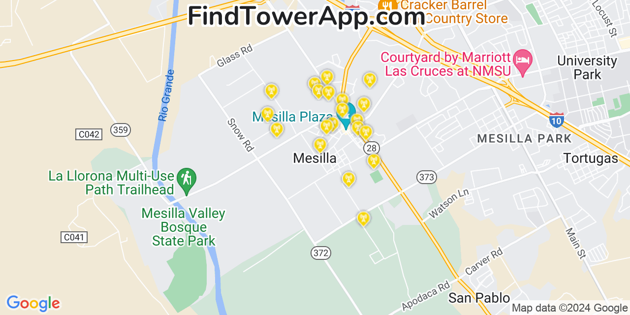 Verizon 4G/5G cell tower coverage map Mesilla, New Mexico