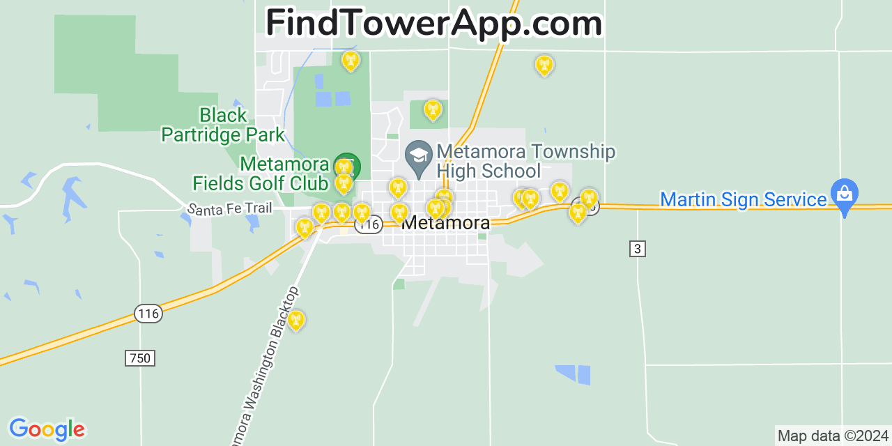 Verizon 4G/5G cell tower coverage map Metamora, Illinois