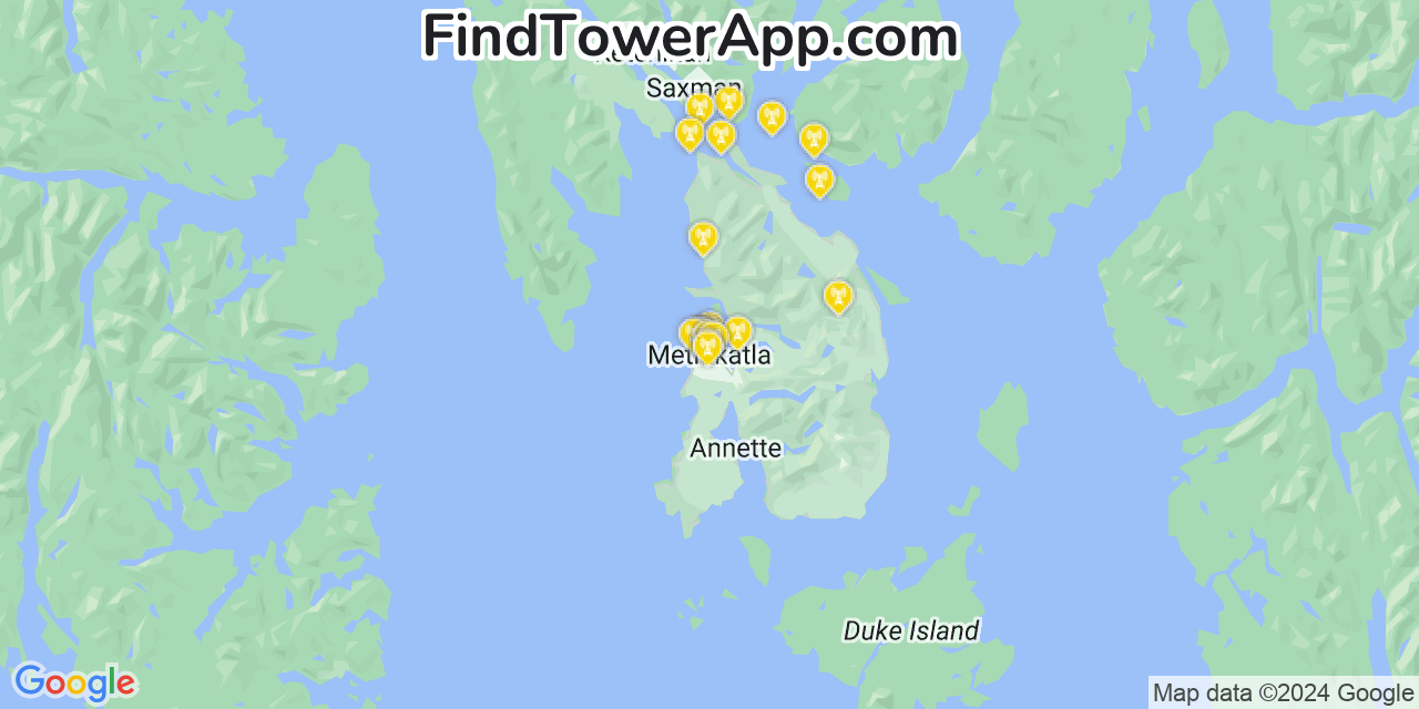 AT&T 4G/5G cell tower coverage map Metlakatla, Alaska