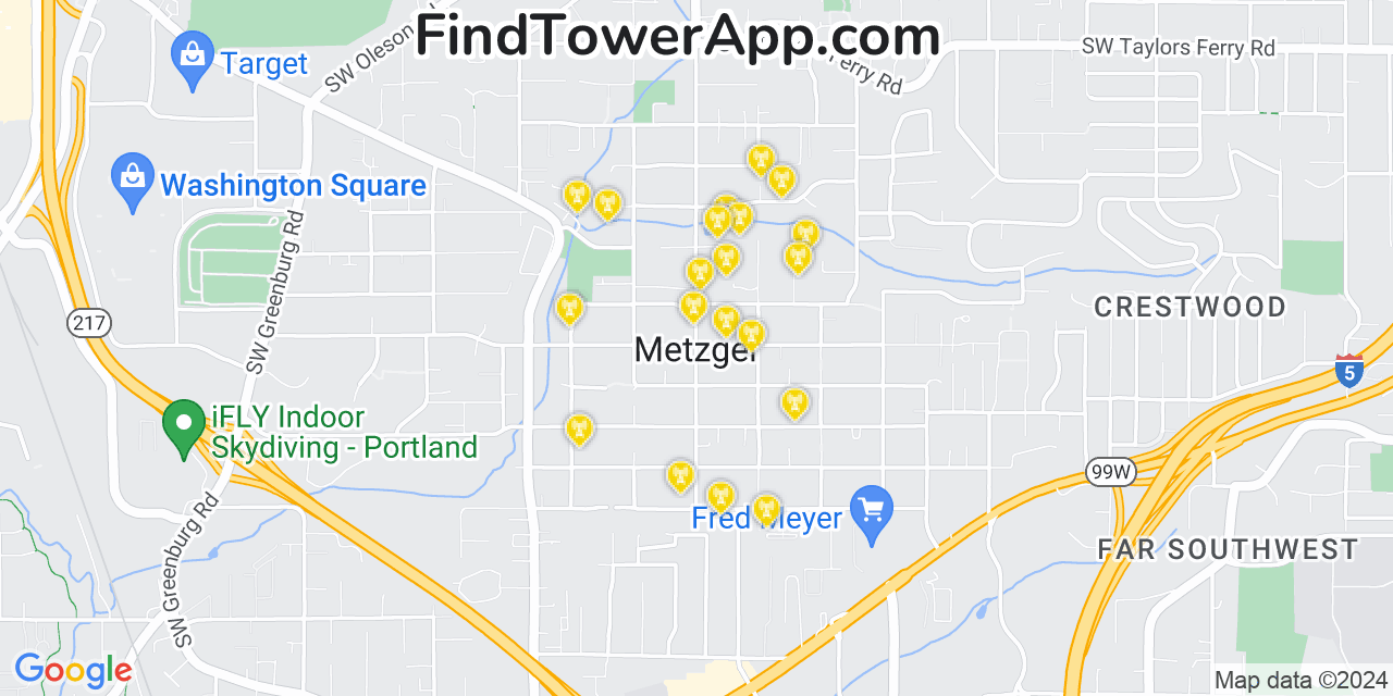 Verizon 4G/5G cell tower coverage map Metzger, Oregon