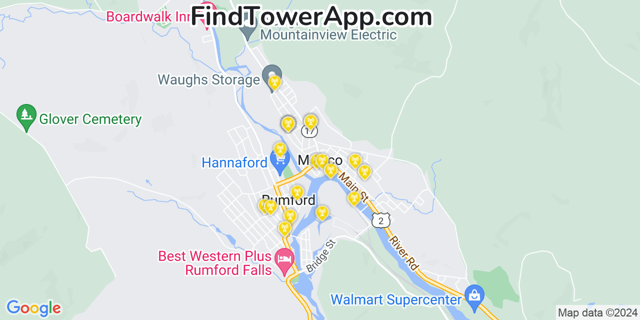 Verizon 4G/5G cell tower coverage map Mexico, Maine