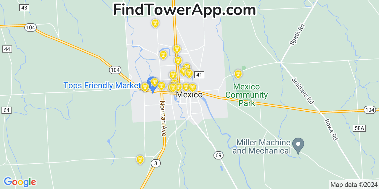 Verizon 4G/5G cell tower coverage map Mexico, New York