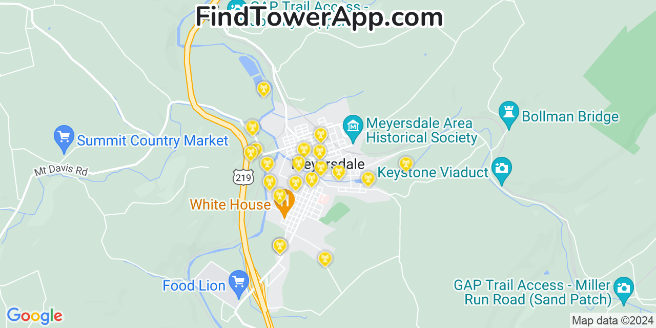 T-Mobile 4G/5G cell tower coverage map Meyersdale, Pennsylvania