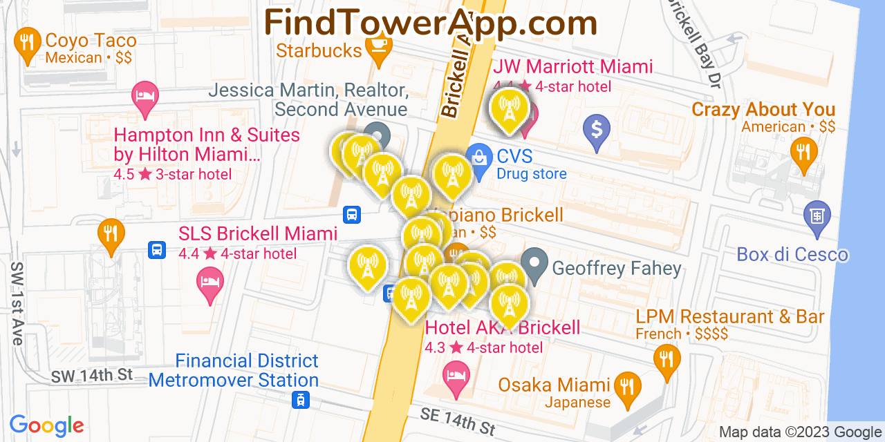 Verizon 4G/5G cell tower coverage map Miami, Florida