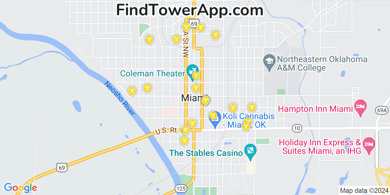 T-Mobile 4G/5G cell tower coverage map Miami, Oklahoma