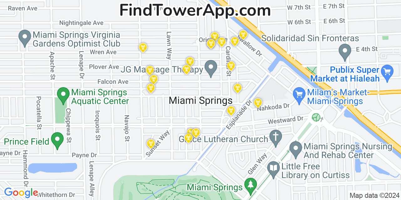 AT&T 4G/5G cell tower coverage map Miami Springs, Florida