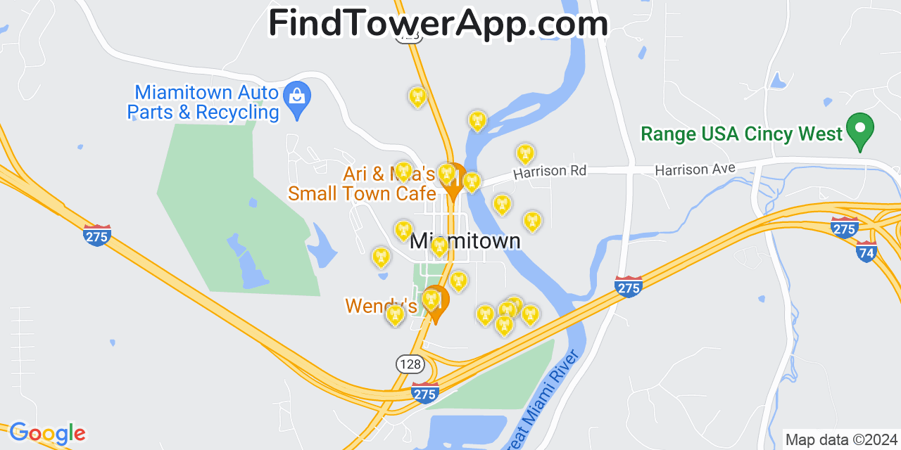 AT&T 4G/5G cell tower coverage map Miamitown, Ohio