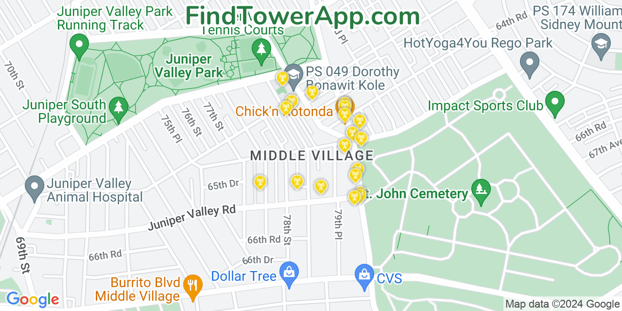 AT&T 4G/5G cell tower coverage map Middle Village, New York