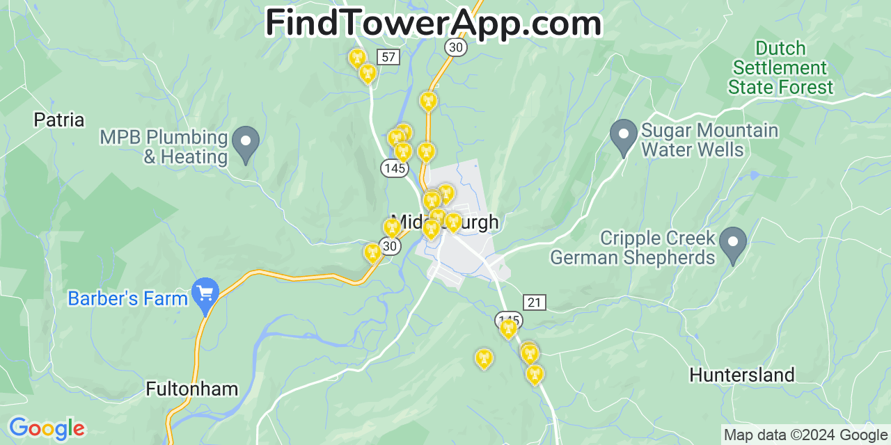 AT&T 4G/5G cell tower coverage map Middleburgh, New York