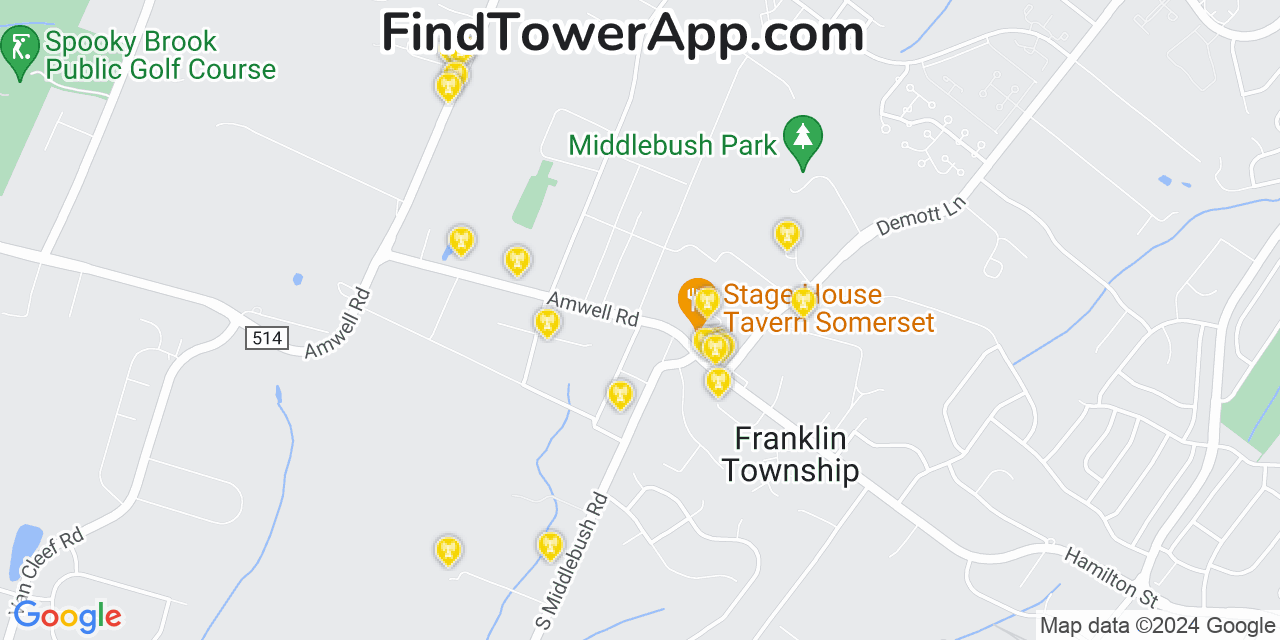 AT&T 4G/5G cell tower coverage map Middlebush, New Jersey