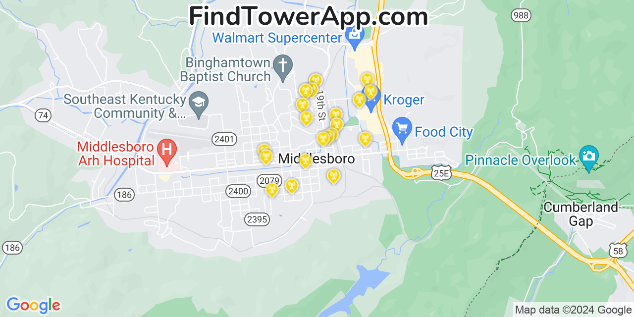 T-Mobile 4G/5G cell tower coverage map Middlesboro, Kentucky