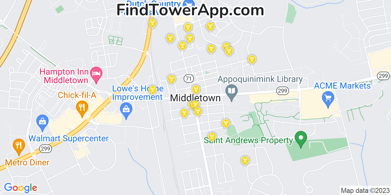 T-Mobile 4G/5G cell tower coverage map Middletown, Delaware