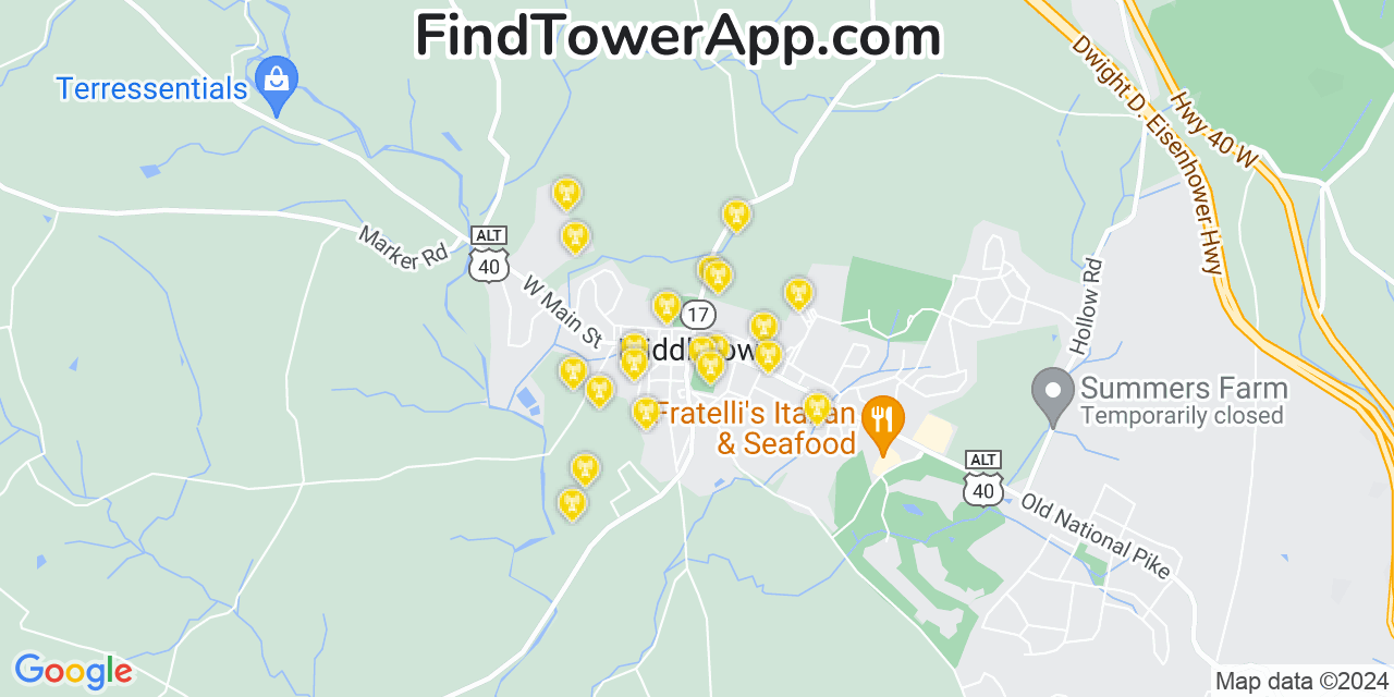 AT&T 4G/5G cell tower coverage map Middletown, Maryland