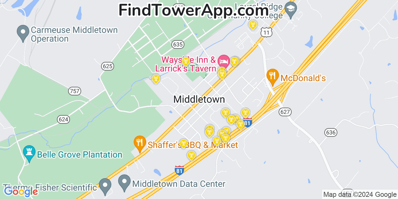 T-Mobile 4G/5G cell tower coverage map Middletown, Virginia