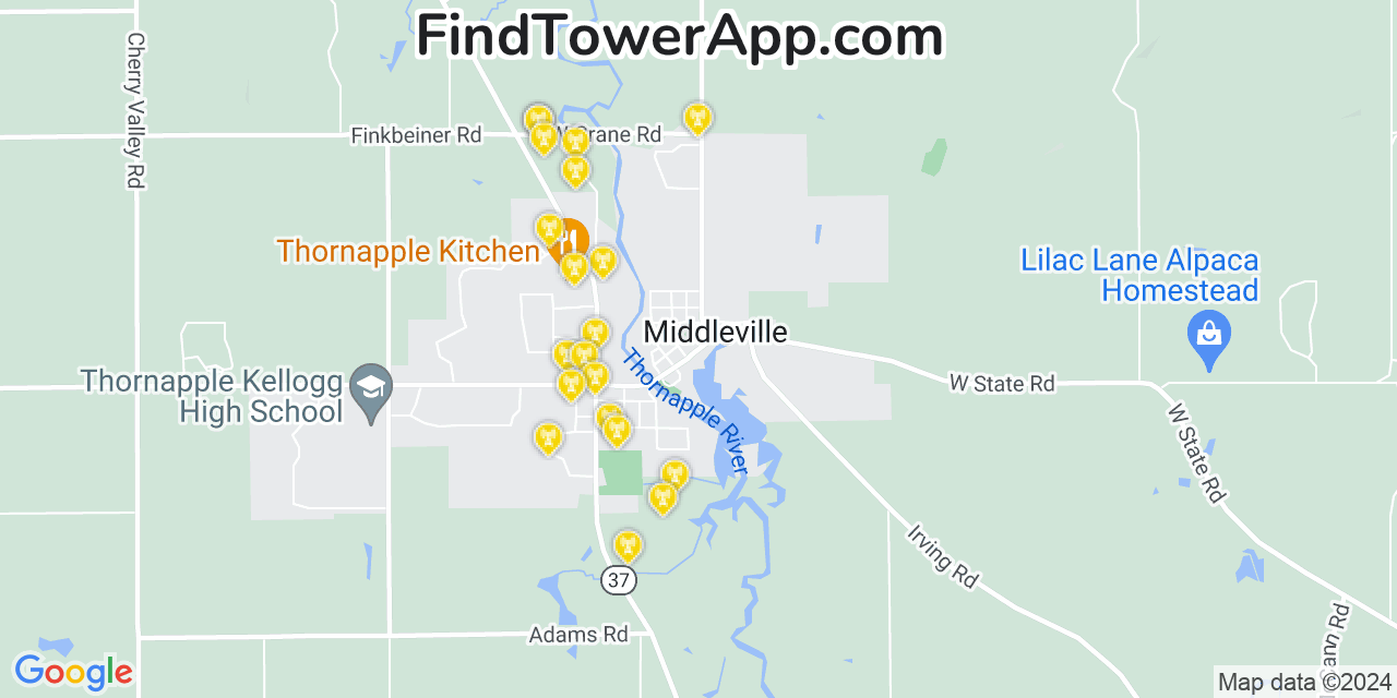 AT&T 4G/5G cell tower coverage map Middleville, Michigan