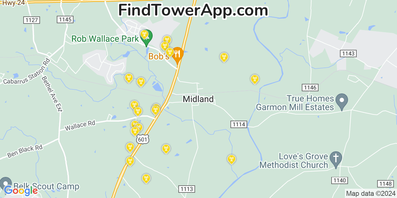 Verizon 4G/5G cell tower coverage map Midland, North Carolina