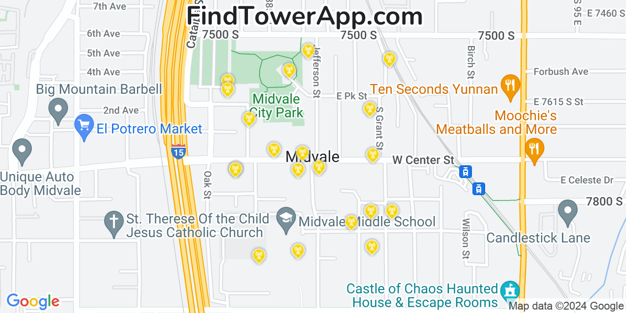 AT&T 4G/5G cell tower coverage map Midvale, Utah