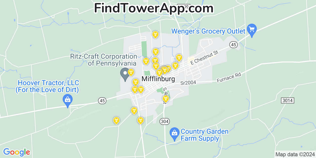 Verizon 4G/5G cell tower coverage map Mifflinburg, Pennsylvania