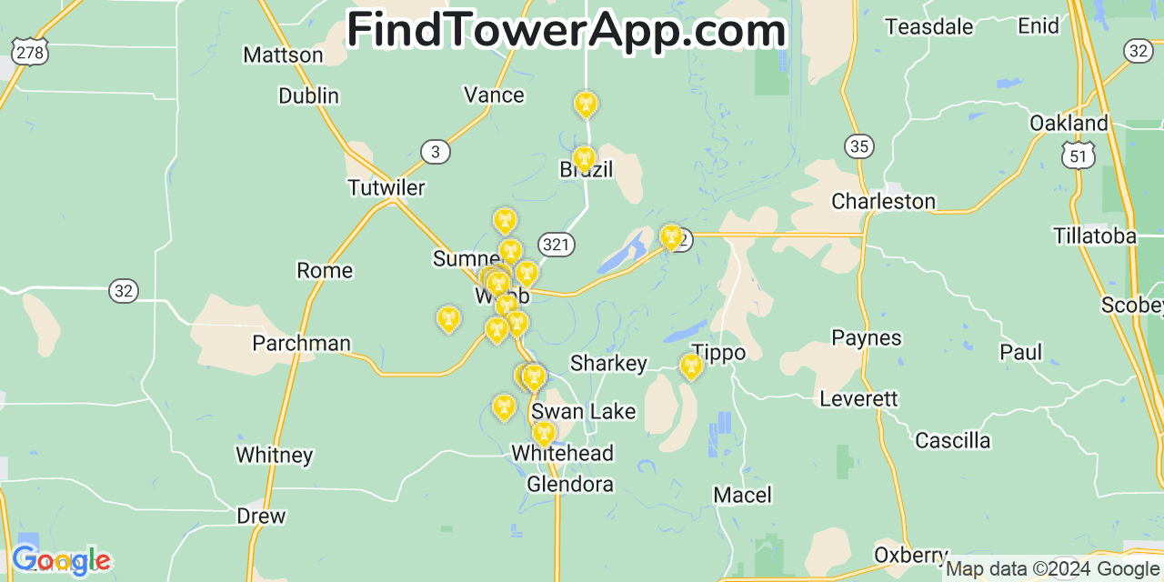 AT&T 4G/5G cell tower coverage map Mikoma, Mississippi