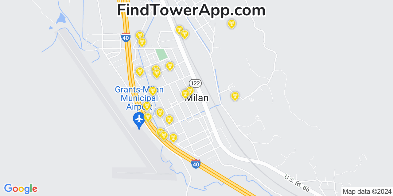 AT&T 4G/5G cell tower coverage map Milan, New Mexico