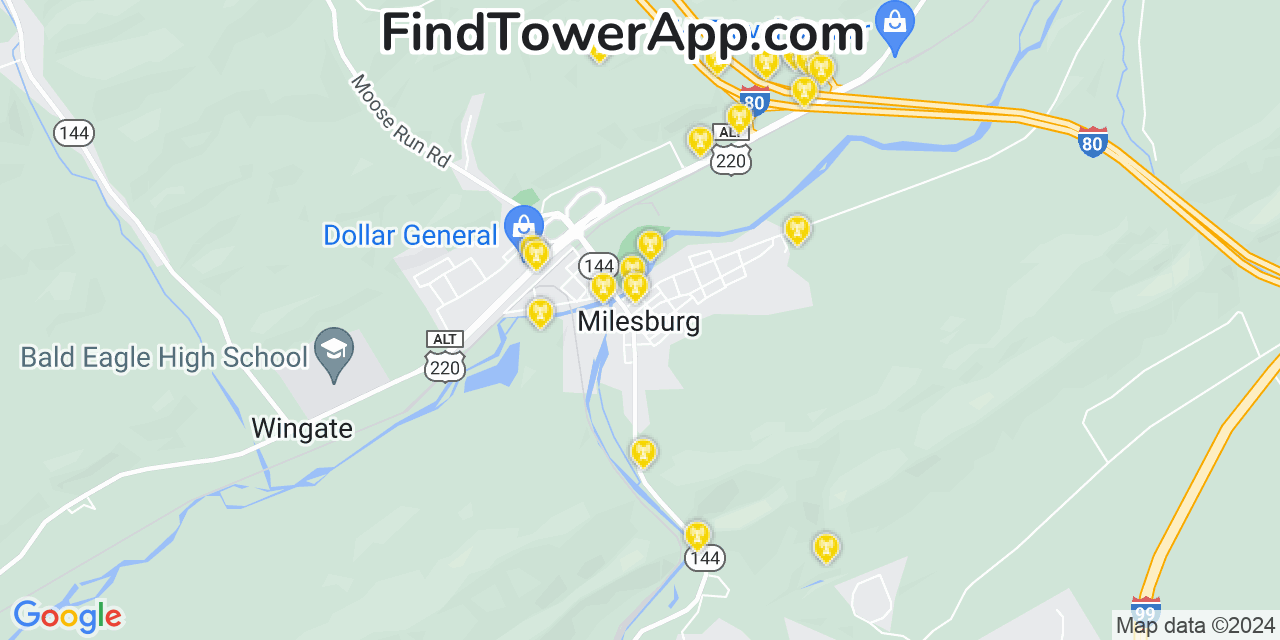 Verizon 4G/5G cell tower coverage map Milesburg, Pennsylvania