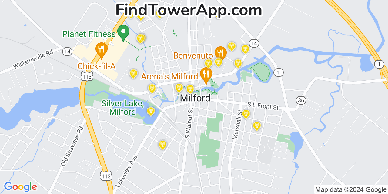 Verizon 4G/5G cell tower coverage map Milford, Delaware