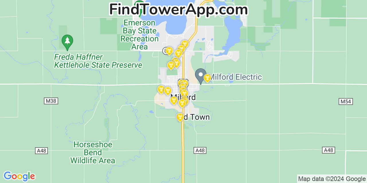 AT&T 4G/5G cell tower coverage map Milford, Iowa